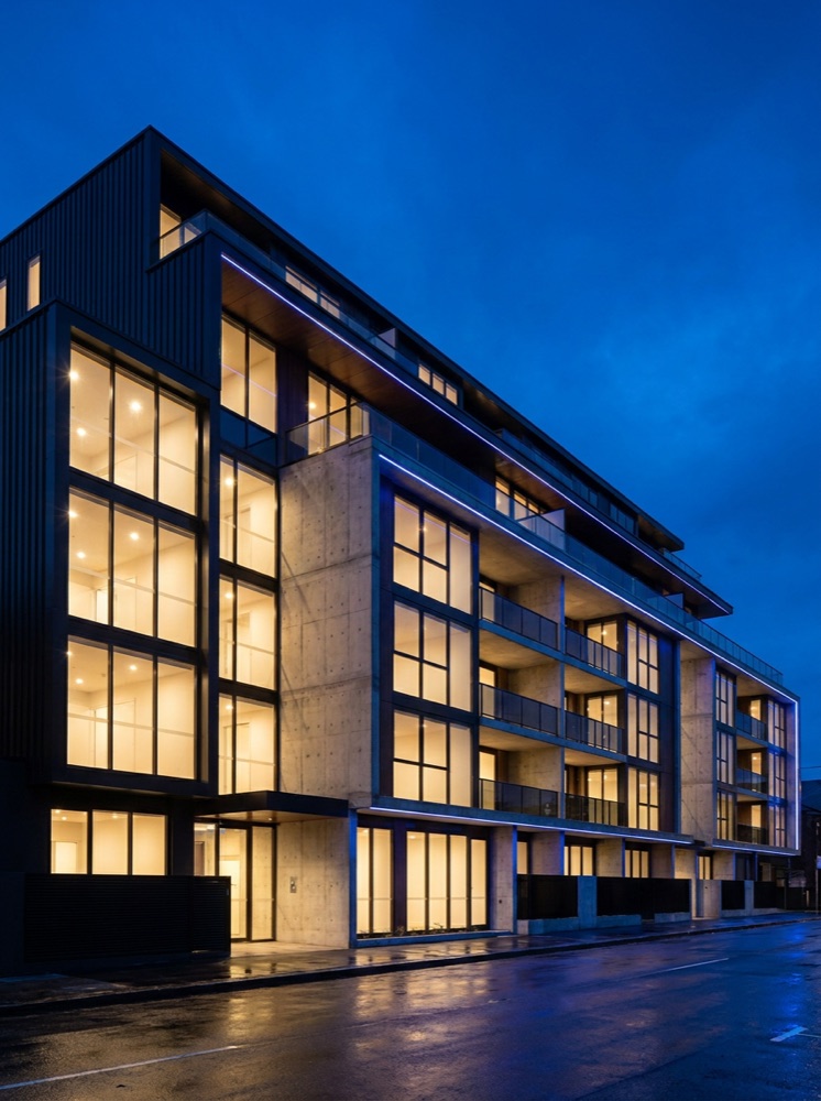 Modern Australian commercial property development at dusk